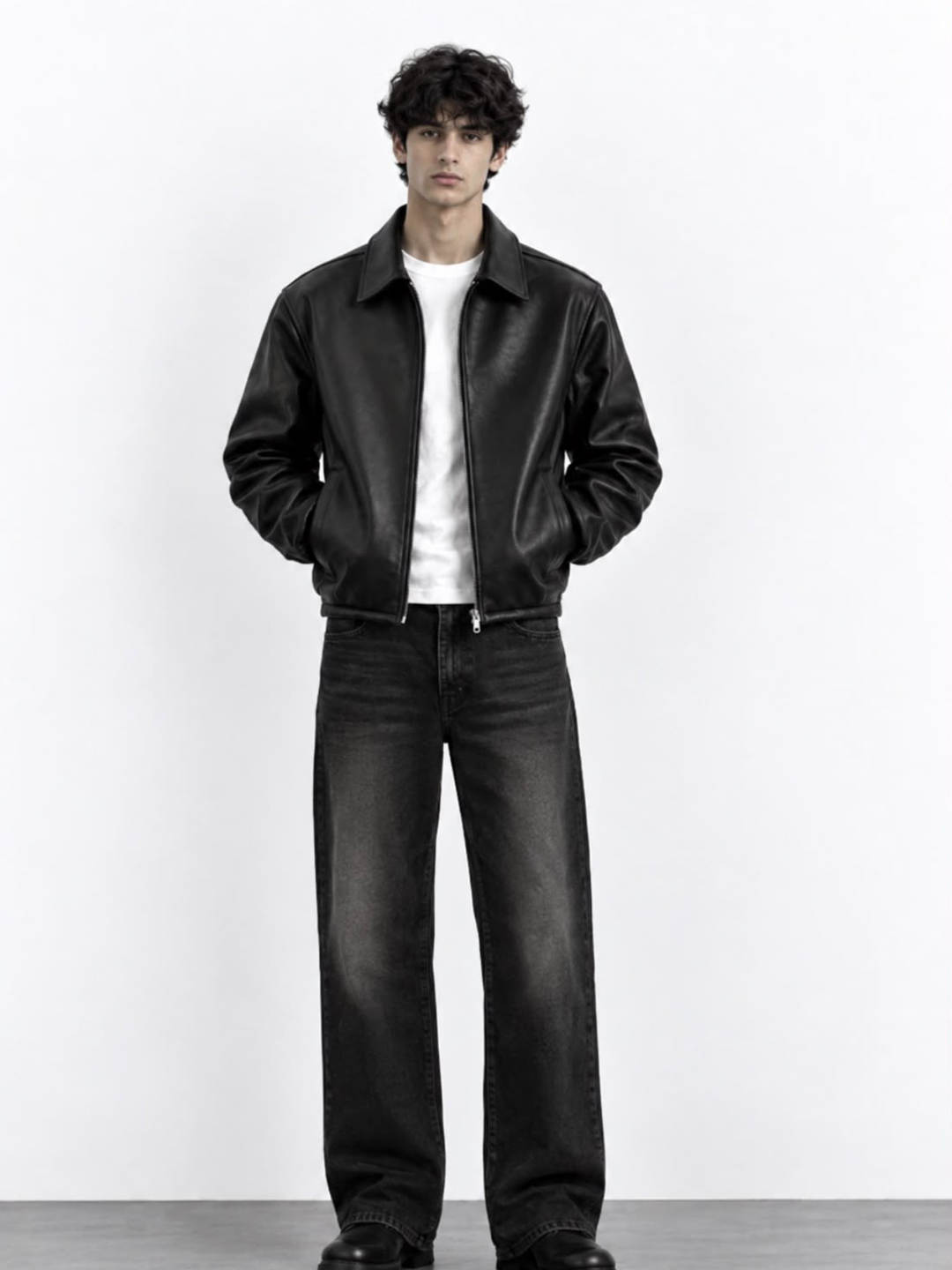 Men’s Premium Black Faux Leather Regular Fit Jacket